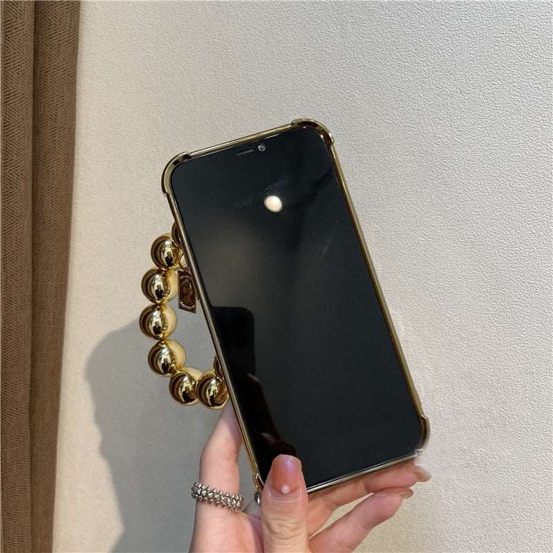 Luxury Diamond Plating Round Beads Hanging Chain Soft Phone Case For iphone 14 13 11 12 Pro Max 7 8 Plus X XR XS SE 2020 Cover