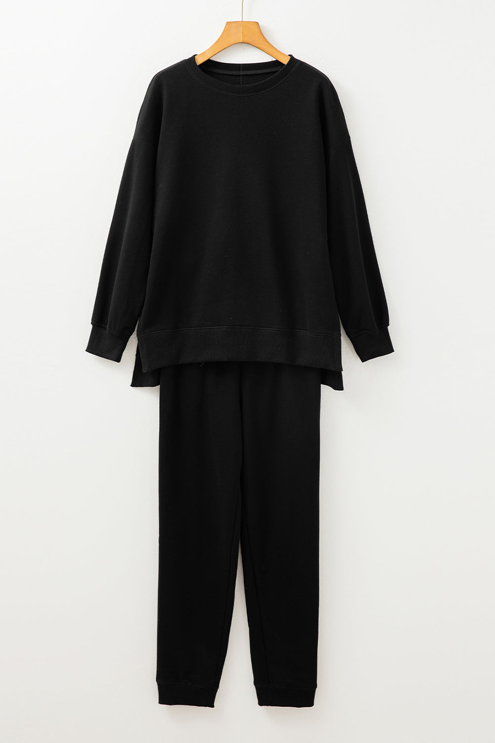 Chic Black High Low Pullover & Slim Pants Set