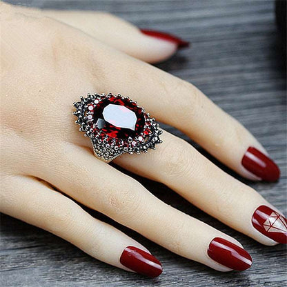 Silver Jewelry Vintage Thai Silver Large Gemstone Ring Ring Red Jewelry Exaggerated Black Mine Finger Ring