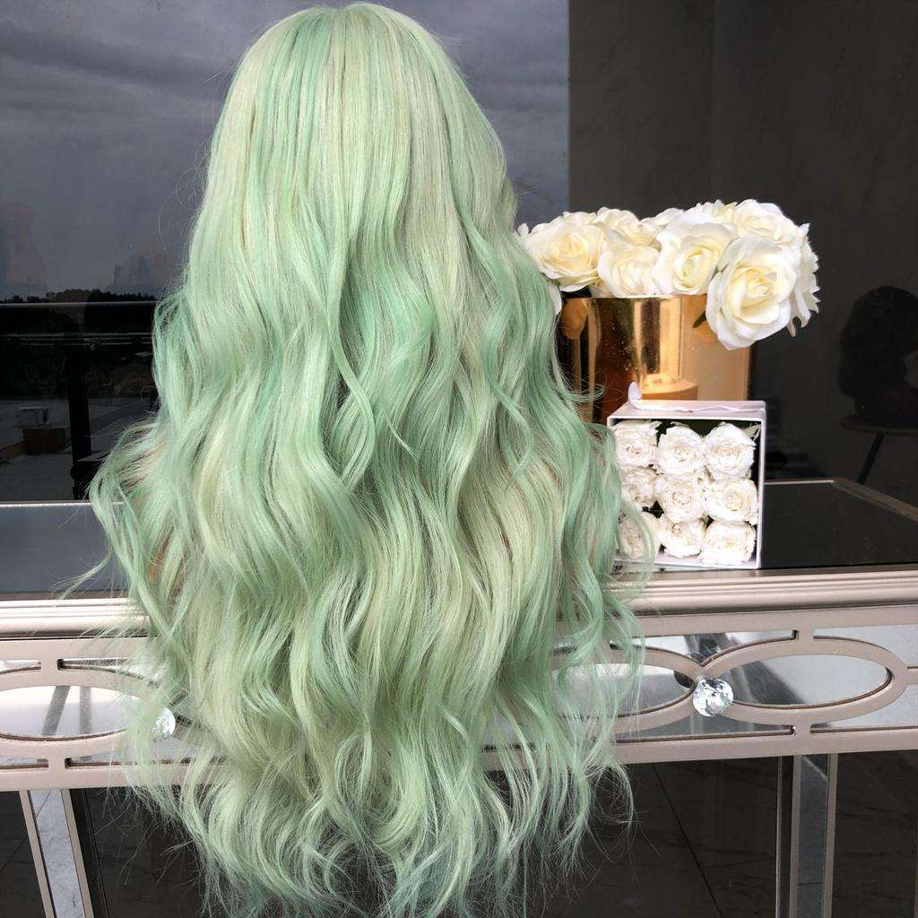 New European And American Wigs For Women Green Mid-Length Curly Hair