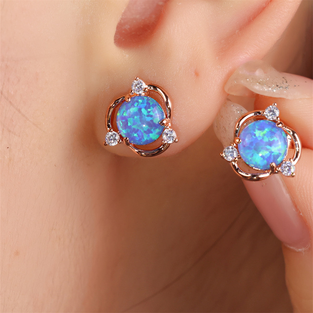 Exquisite Stud Earrings Copper Jewelry Embellished With Opal With Tiny Flower Design Elegant Vintage Style Valentine's Day Gift