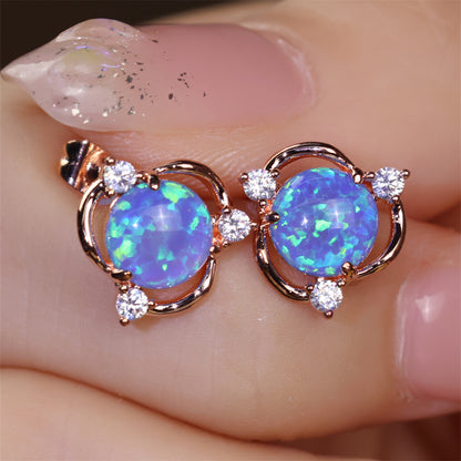 Exquisite Stud Earrings Copper Jewelry Embellished With Opal With Tiny Flower Design Elegant Vintage Style Valentine's Day Gift