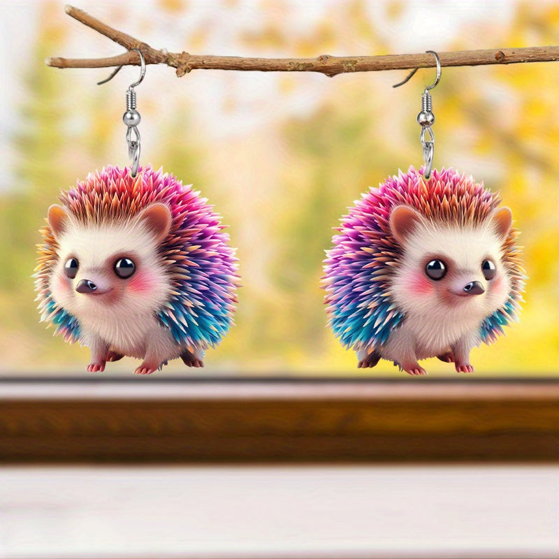 Chic Hedgehog Acrylic Drop Earrings - Lightweight, Fashionable Animal Design For Women | Perfect For Daily Wear & Birthday Gifts Earrings For Women Jewelry For Women