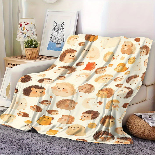 Cozy Hedgehog Flannel Throw Blanket - Soft, Warm & Versatile For Couch, Bed, Travel | All-Season Comfort Flannel Blanket Fluffy Blanket