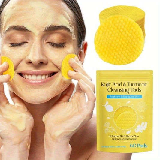 60pcs Kojic Acid & Turmeric Facial Cleansing Pads - Gentle Cleansing & Moisturizing Facial Care For All Skin Types - Lightweight for Travel - Perfect for Daily Skincare Routine