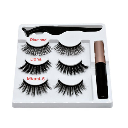 Magnetic False Eyelashes Eyeliner Magnet Eyelash Set 3 Pairs Of Magnetic Eyelashes + Eyeliner + Tweezers