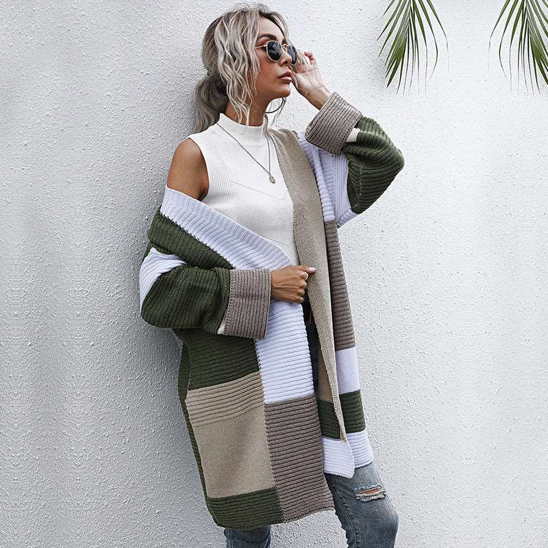 New Women Knitted Cardigans Lazy Style Color Matching