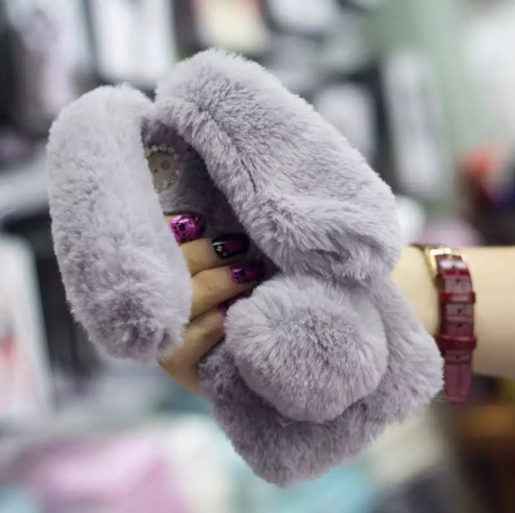 Fluffy Bunny Rabbit Fur Silicone Phone Cases - BEAUTY BOUTIQUE