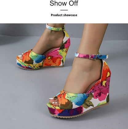 Women's Wedge Platform Peep-toe Waterproof Platform Casual All-match Multicolor Sandals