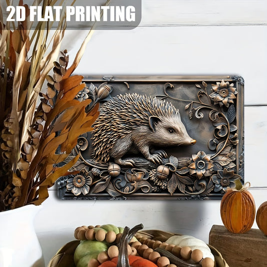 "Cozy Cottage" Vintage Hedgehog Metal Sign - 20.32X29.97cm Aluminum Wall Decor For Fall, Farmhouse Style, Perfect For Home, Porch, Garage & Outdoor Rustic Decor For Home