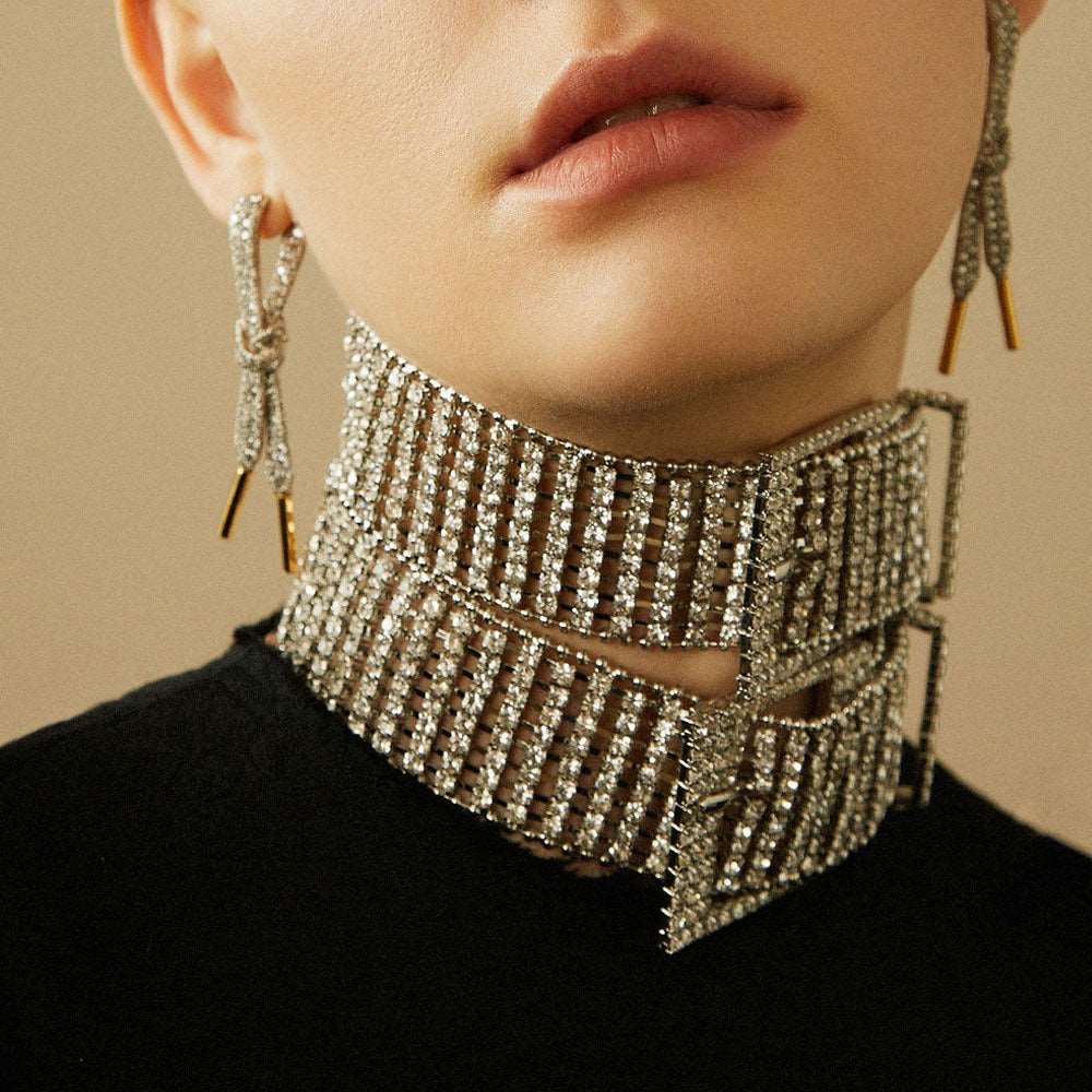 New fashion full diamond choker women Europe and America sexy personality belt multi-layer rhinestone necklace