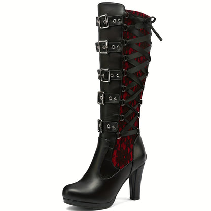 Playful Platform Punk Tall Boot for Women - Goth Knee High Lace-Up