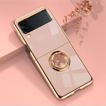 Suitable For Samsung Galaxy Z Flip3 Phone Cases Z Flip3 Ring Buckle Magnetic Suction Car Plating Protective Cover