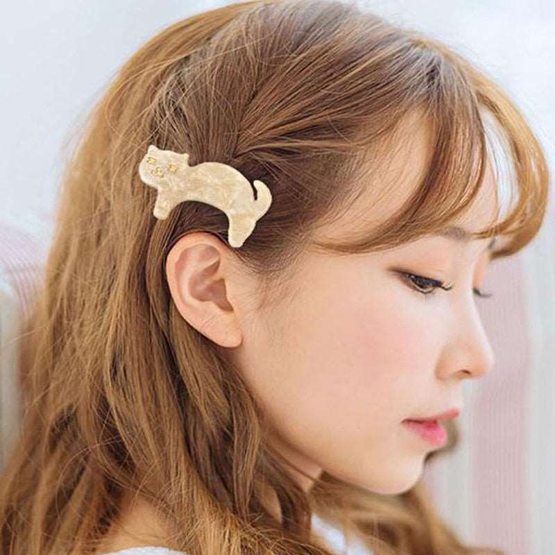 Women Animals Hair Accessories Solid Color Cartoon Cat Hairpins Jewelry Acrylic Buckbill Hair Clip Headwear