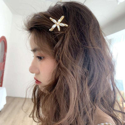 Imitation Pearls Hair Clip Shell Barrettes Metal Hollow Hair Grip Simple Hairpin Hair Accessories for Women Party