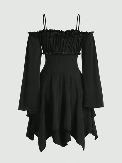 Chic Gothic Strapless Asymmetrical Hem Dress for Women