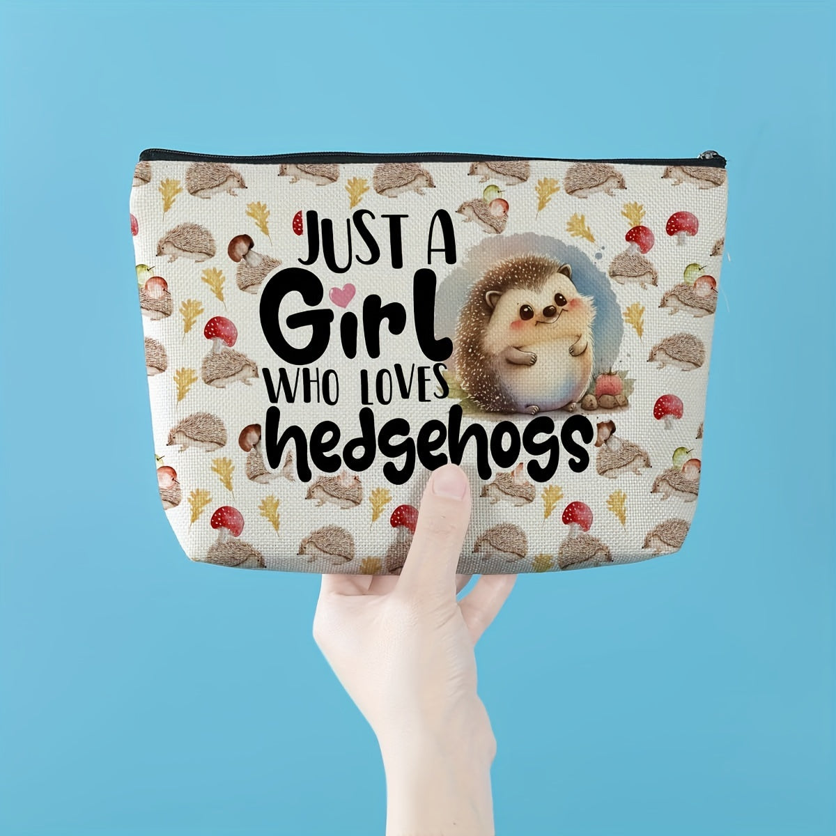 Charming Hedgehog Canvas Makeup Bag - Perfect Gift For Animal Lovers, Women & Girls | Ideal For Travel & Toiletries