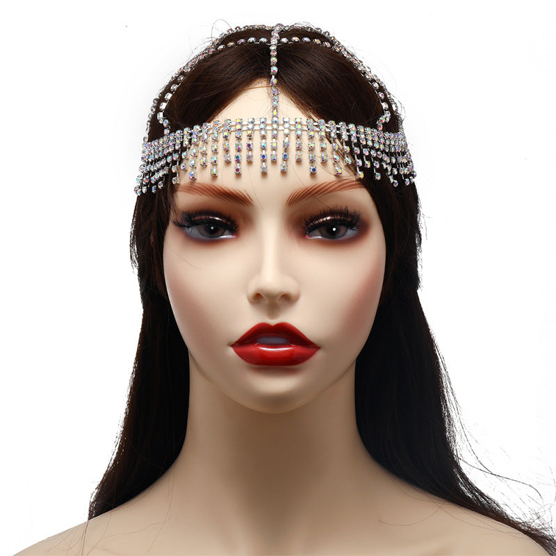 New Fashion Hair Accessories Personality Tassel Rhinestone Mesh Headwear Female Model Catwalk All-Match Trend Accessories