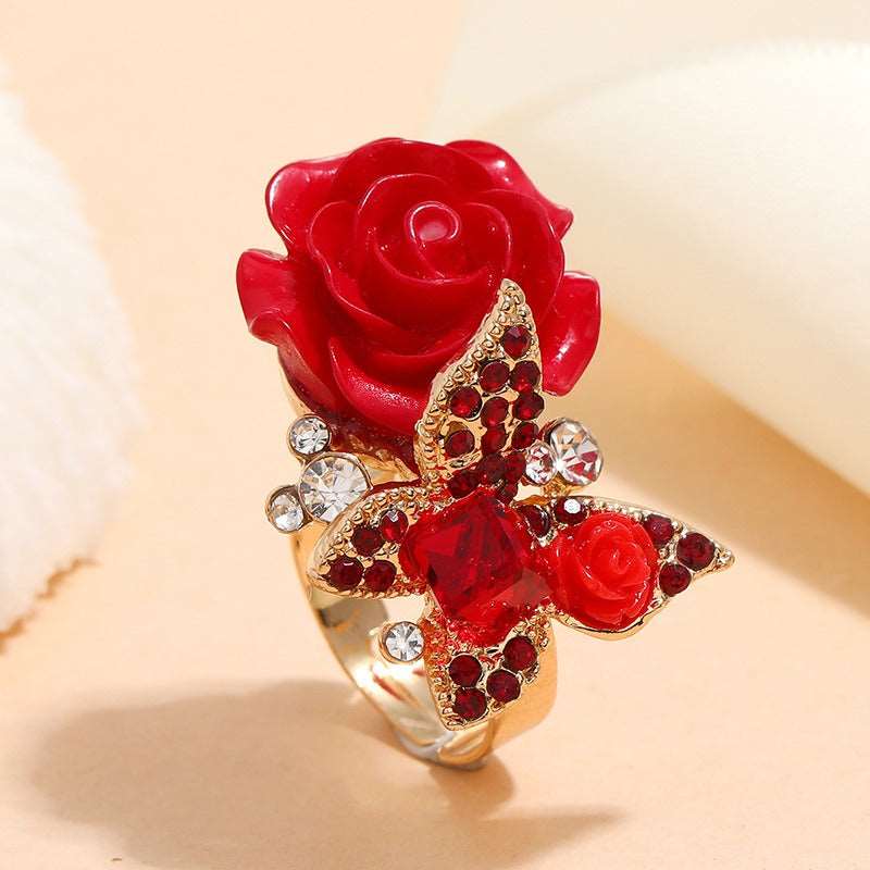 Rose Ring Ethnic Style Butterfly Ring Vintage Bohemian Alloy Popular Handpiece