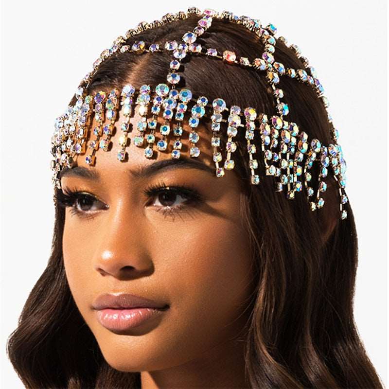 New Fashion Hair Accessories Personality Tassel Rhinestone Mesh Headwear Female Model Catwalk All-Match Trend Accessories