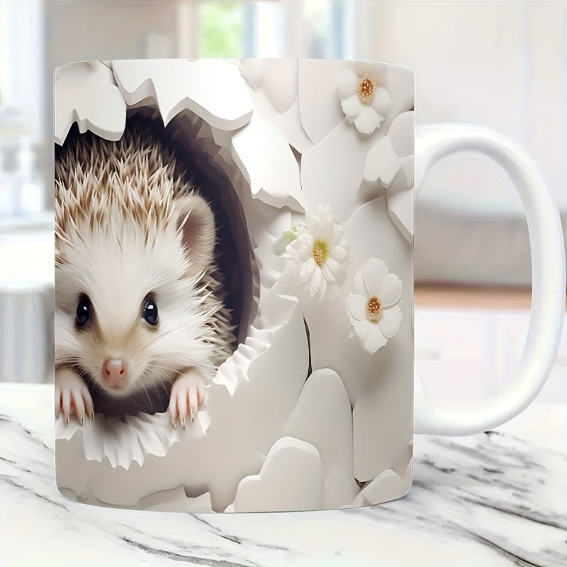 3D Hedgehog Ceramic Coffee Mug 11oz - Reusable, Recyclable Multipurpose Hand-Painted Cup - Ideal Gift for Animal Lovers, Perfect for Coffee & Tea - Hand Wash Only