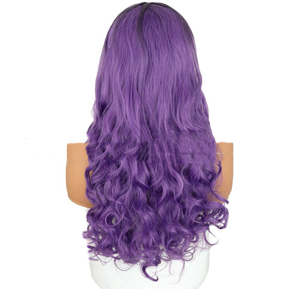 Wig Headgear Black And Purple Two-color Gradient Big Wave Long Curly Hair Synthetic