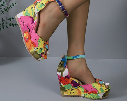 Women's Wedge Platform Peep-toe Waterproof Platform Casual All-match Multicolor Sandals