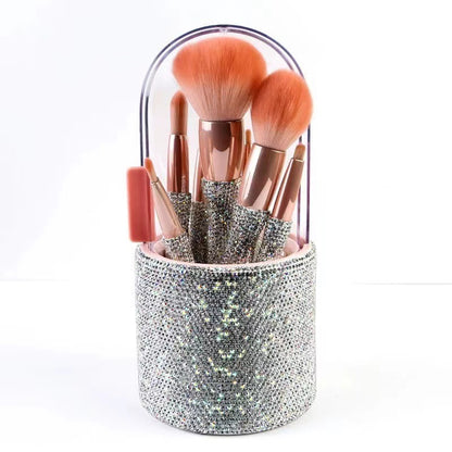 Glamorous Diamond-Embedded Makeup Brush Set - 8 Luxurious Brushes