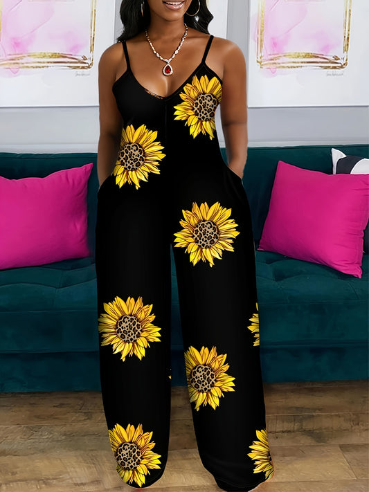 Chic Sunflower Cami Jumpsuit - Effortless Style & Comfort for Sunny Days, Ideal Womens Spring/Summer Wear