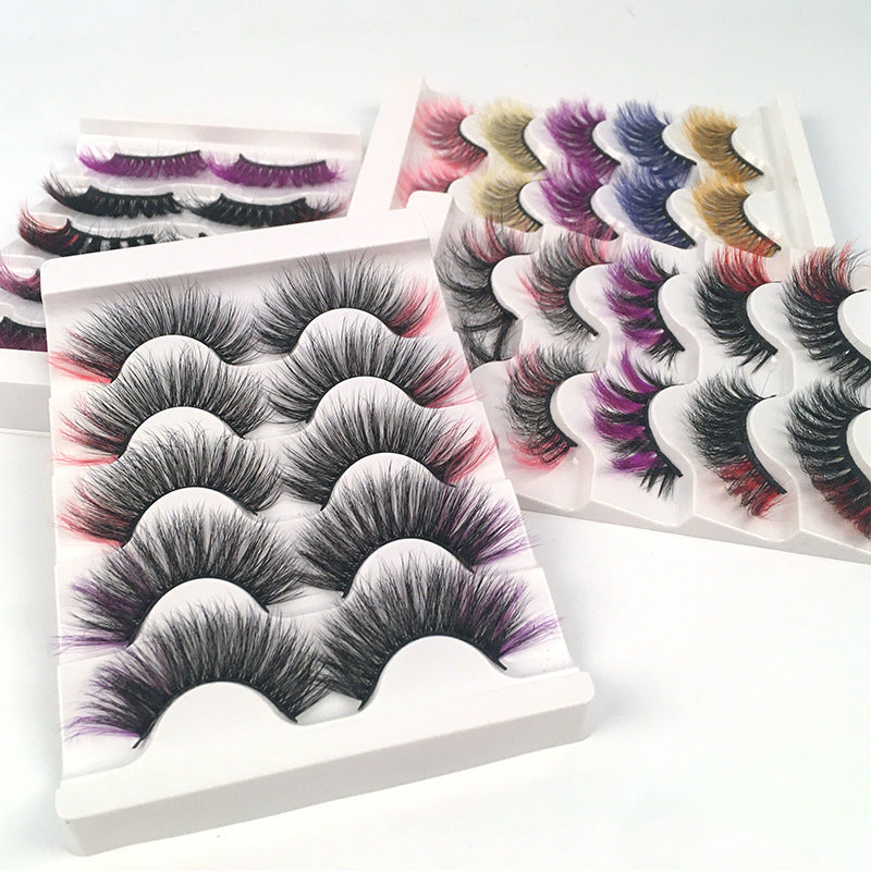 Colorful Fried 5 Pairs Of False Eyelashes Multi-Layer Thick Cross Mink Hair Eyelashes 8D FLUFFY