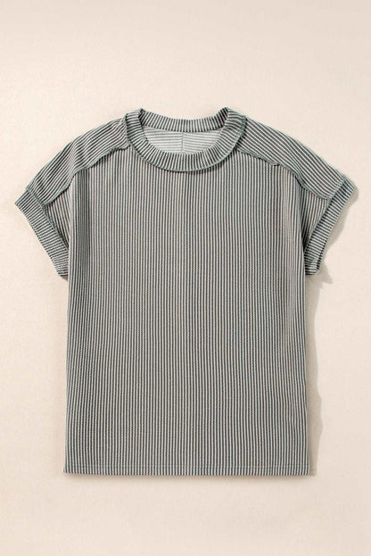 Medium Grey Textured Knit Exposed Stitching T-shirt