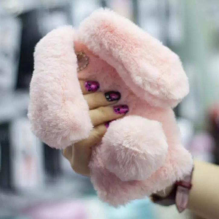 Fluffy Bunny Rabbit Fur Silicone Phone Cases - BEAUTY BOUTIQUE