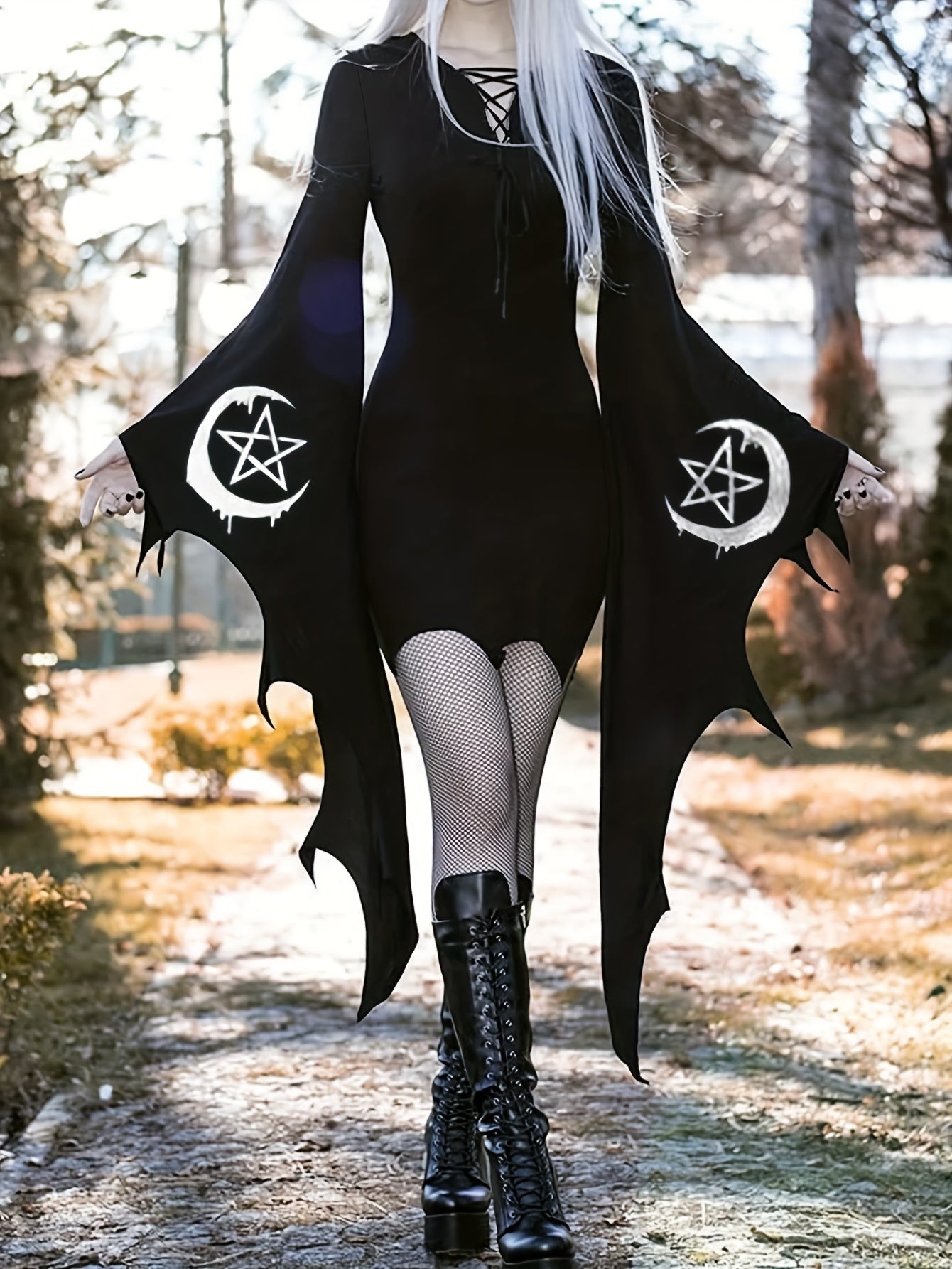 Enchanting Batwing Sleeve Goth Cosplay Dress for Women