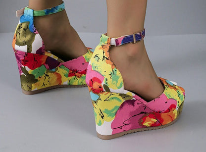 Women's Wedge Platform Peep-toe Waterproof Platform Casual All-match Multicolor Sandals