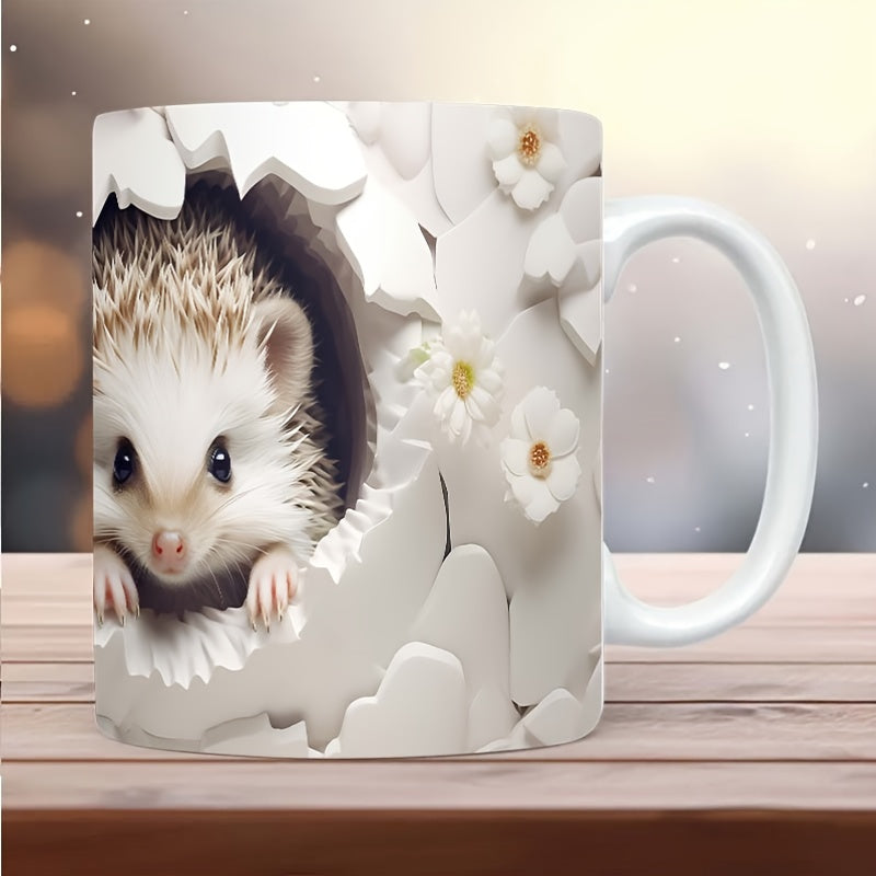 3D Hedgehog Ceramic Coffee Mug 11oz - Reusable, Recyclable Multipurpose Hand-Painted Cup - Ideal Gift for Animal Lovers, Perfect for Coffee & Tea - Hand Wash Only