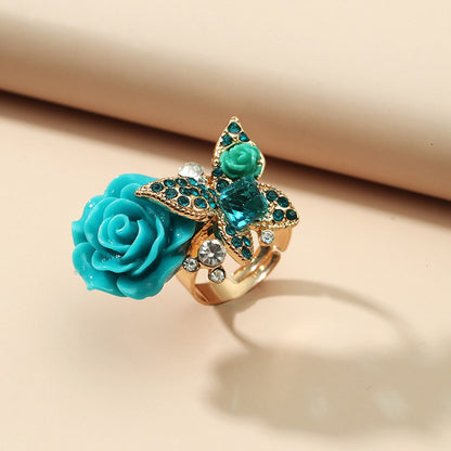 Rose Ring Ethnic Style Butterfly Ring Vintage Bohemian Alloy Popular Handpiece