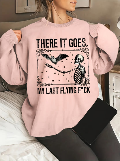 Plus Size Skull Print Sweatshirt - Ultra-Relaxed Fit, Long Sleeve, Crew Neck, Pullover Design - Designed for Womens Plus Size Clothing, Casual and Comfortable Wear