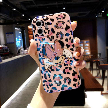 Leopard-Print Mickey and Minnie for iPhone12promax Mobile Phone Case Flash Drill Apple 11 Drops Of Glue 13 Soft Cover 7/8p Case