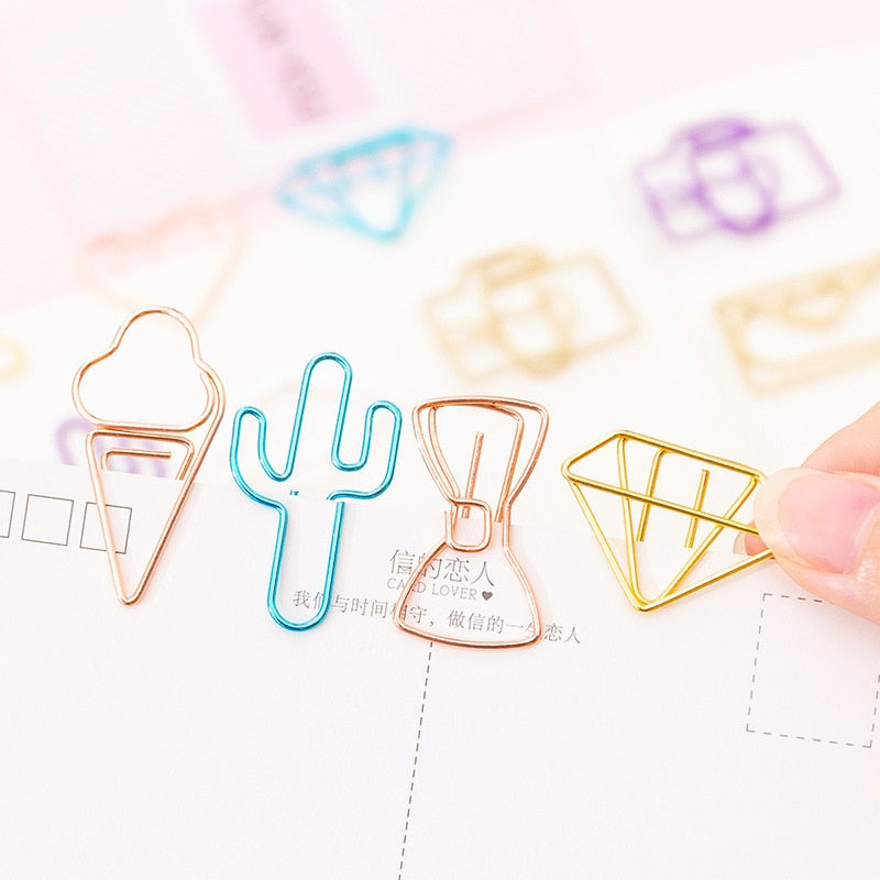 10 pcs/pack cute Cactus star Ice Cream Mini Paper Clips Kawaii Stationery Metal Clear Binder Clips Photos Tickets Notes Letter