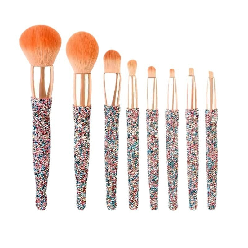 Glamorous Diamond-Embedded Makeup Brush Set - 8 Luxurious Brushes