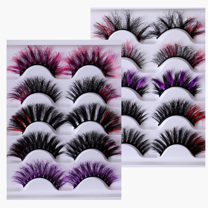 Colorful Fried 5 Pairs Of False Eyelashes Multi-Layer Thick Cross Mink Hair Eyelashes 8D FLUFFY