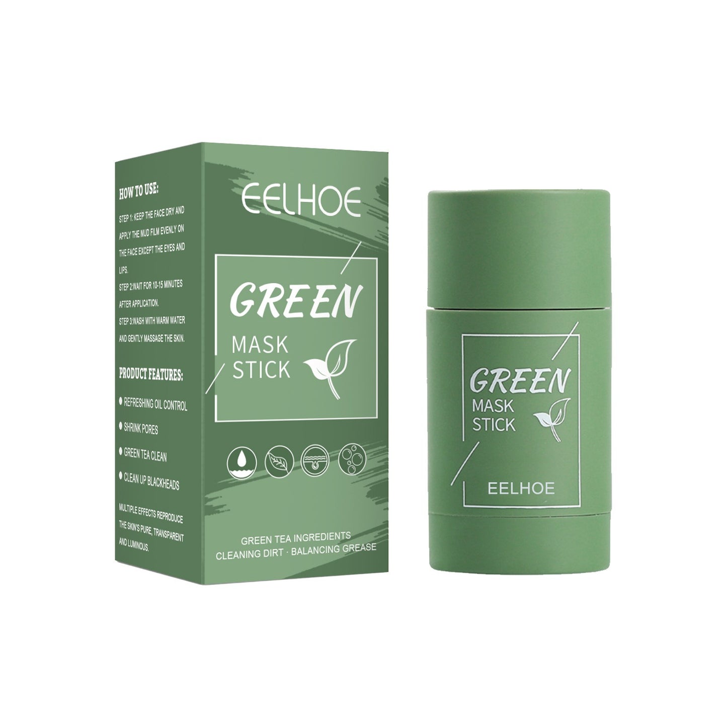 EELHOE Green Tea Solid Mask Deep Cleansing And Hydrating Mask Stick Shrinkage Of Pores Applicator Clay Mask