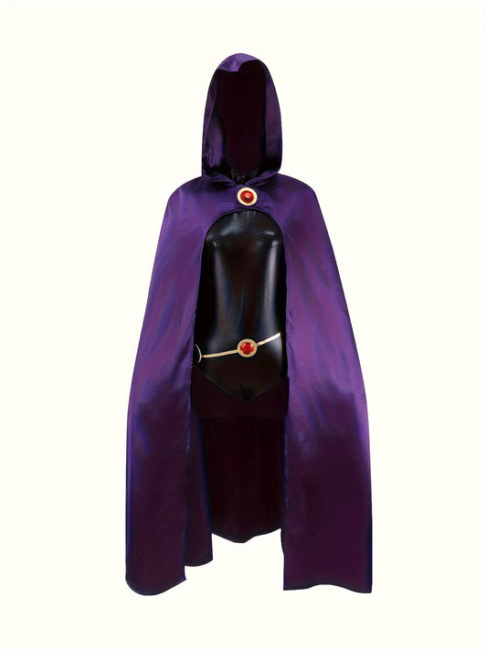 Cosplay Bodysuit & Cloak Set, Anime Cosplay Long Sleeve Mock Neck Faux Leather Bodysuit & Hoodie Cape, Women's Clothing