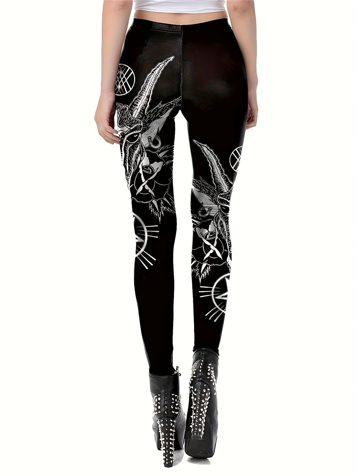 Playful Plus Size Women's Goth Graphic Print High Rise Skinny Trousers