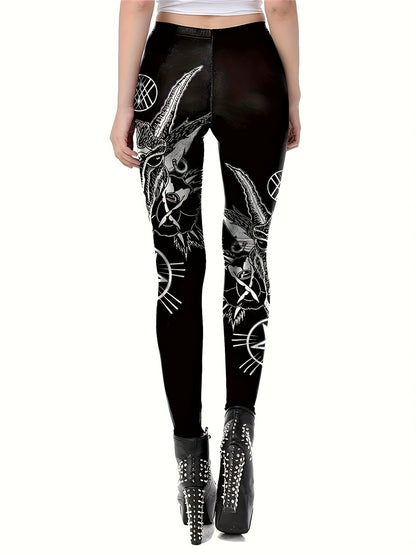 Playful Plus Size Women's Goth Graphic Print High Rise Skinny Trousers