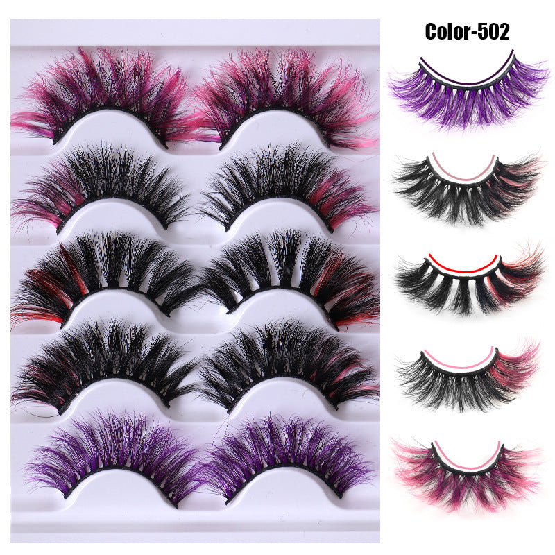 Colorful Fried 5 Pairs Of False Eyelashes Multi-Layer Thick Cross Mink Hair Eyelashes 8D FLUFFY