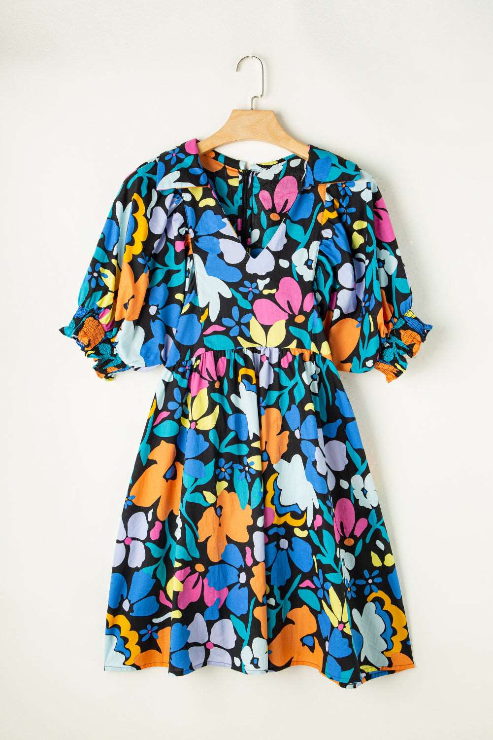 Blue Split Neck Collared Plus Floral Dress