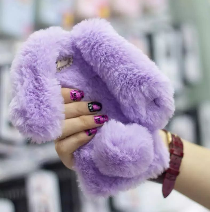 Fluffy Bunny Rabbit Fur Silicone Phone Cases - BEAUTY BOUTIQUE