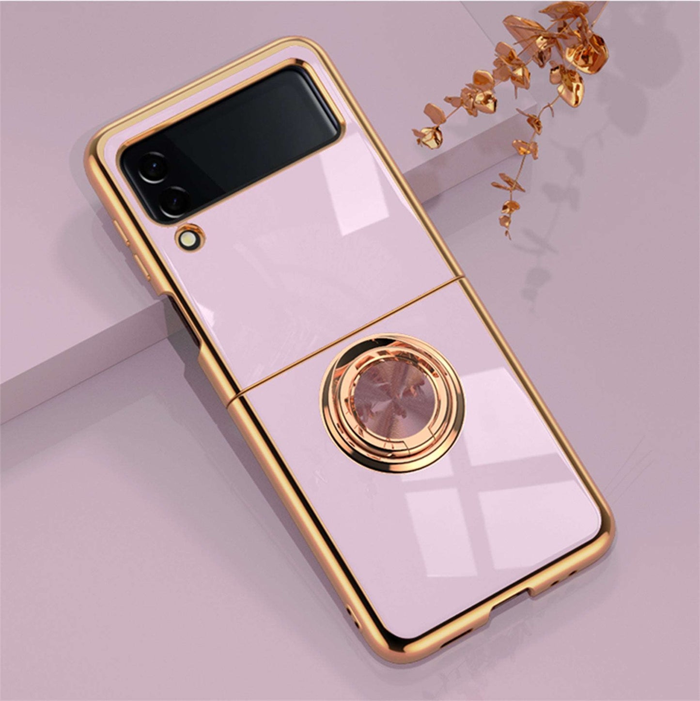 Suitable For Samsung Galaxy Z Flip3 Phone Cases Z Flip3 Ring Buckle Magnetic Suction Car Plating Protective Cover