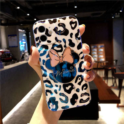 Leopard-Print Mickey and Minnie for iPhone12promax Mobile Phone Case Flash Drill Apple 11 Drops Of Glue 13 Soft Cover 7/8p Case